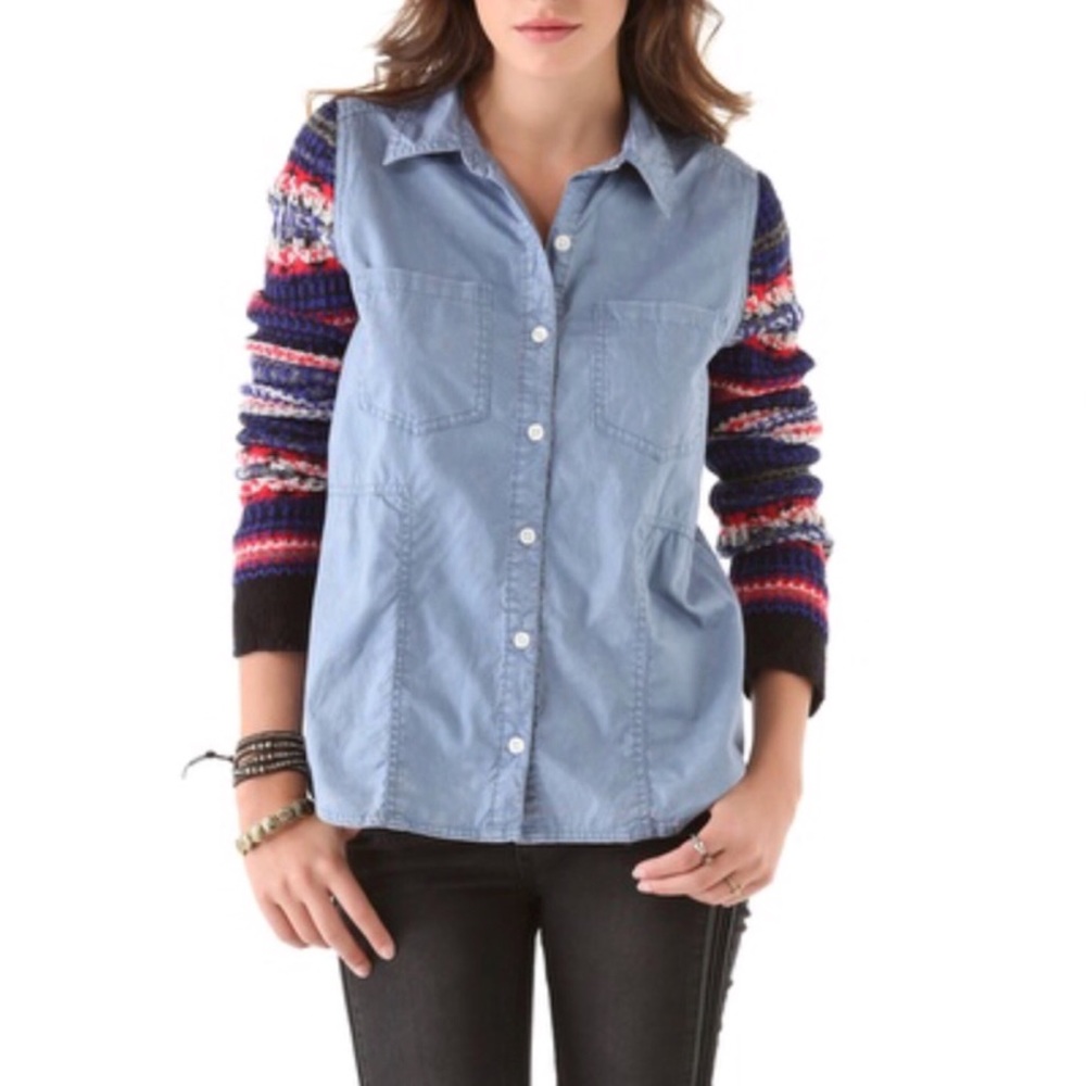 We The Free People Chambray Sweater Top Sz Small